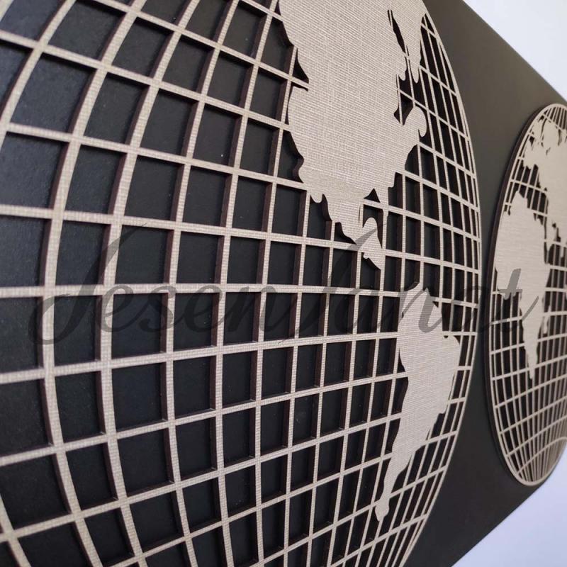 Dekoratif Modern Dünya Haritası Duvar Tablosu V2 - Dokulu Gri