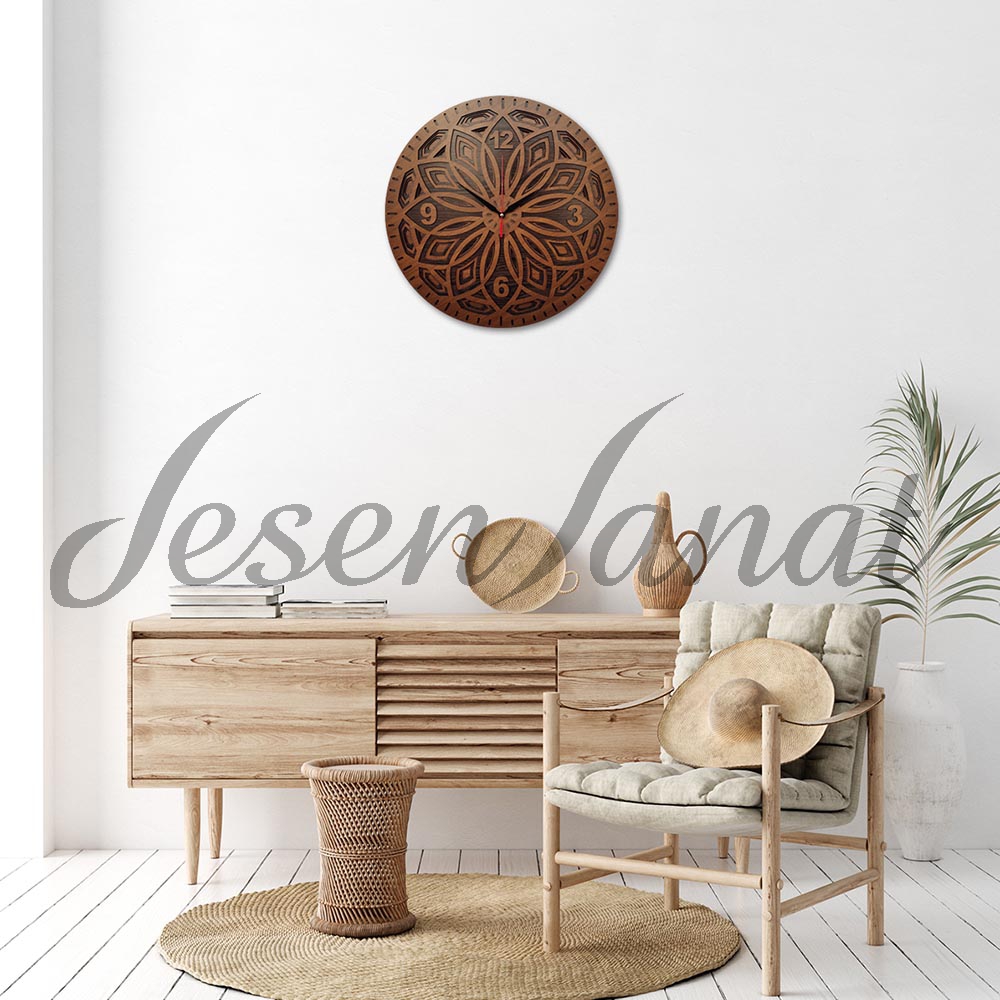 Özel Tasarım Yaprak Saat - Ceviz