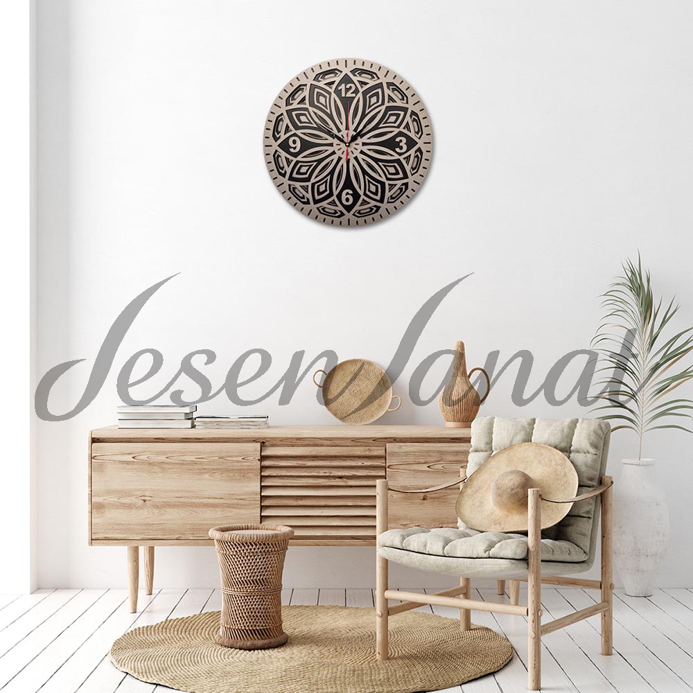 Özel Tasarım Yaprak Saat - Dokulu Gri