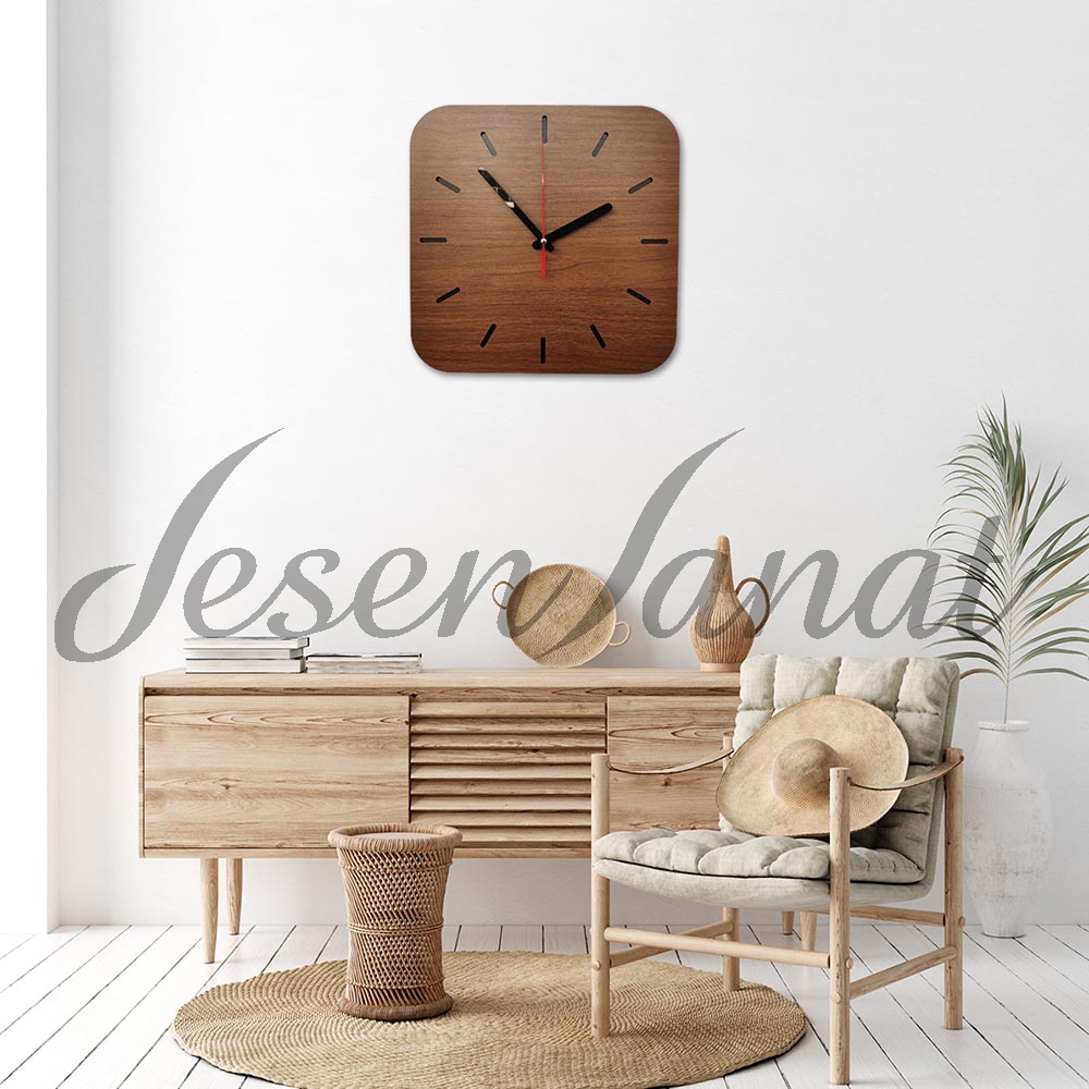 Özel Seri Minimalist Ahşap Kare Saat - Ceviz