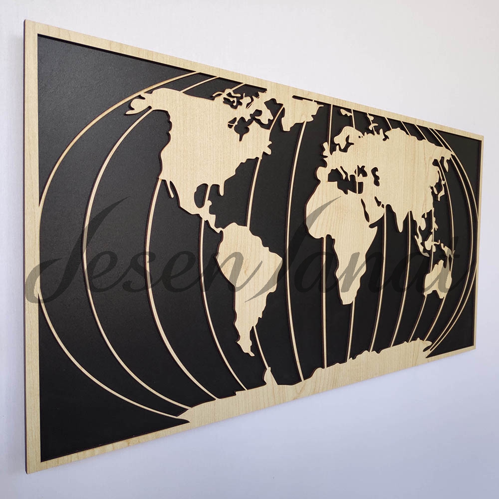 Dekoratif Modern Dünya Haritası Duvar Tablosu V1 - Akçaağaç