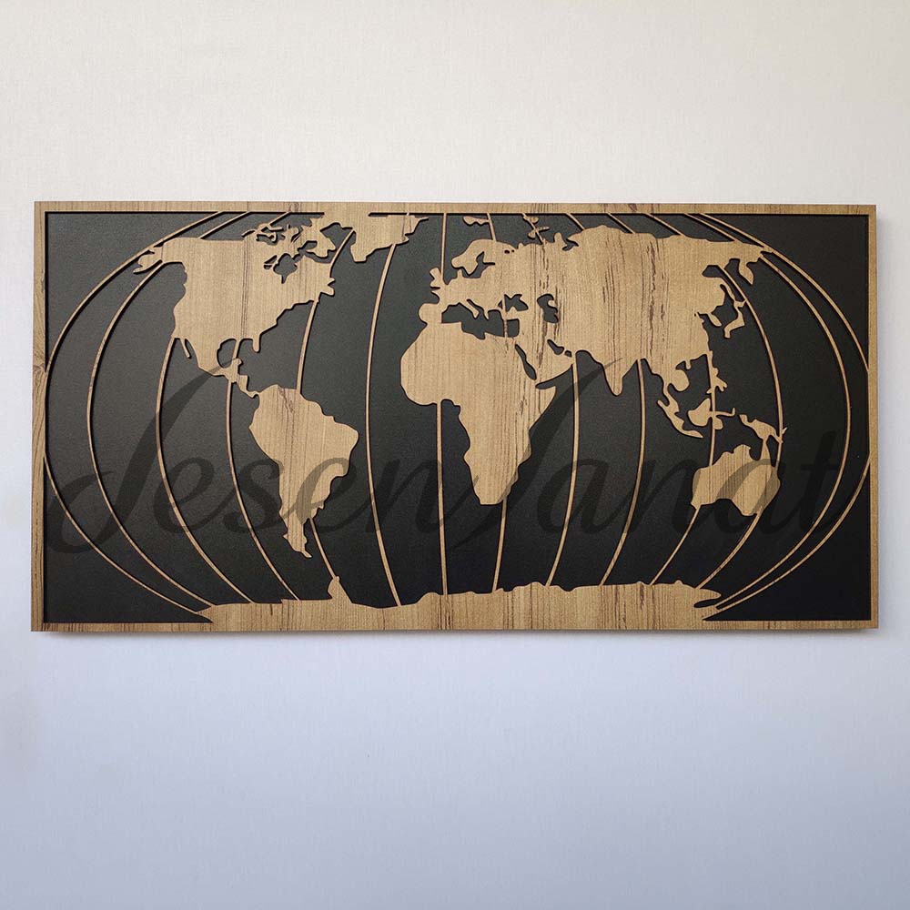 Dekoratif Modern Dünya Haritası Duvar Tablosu V1 - Sütlü Kahve