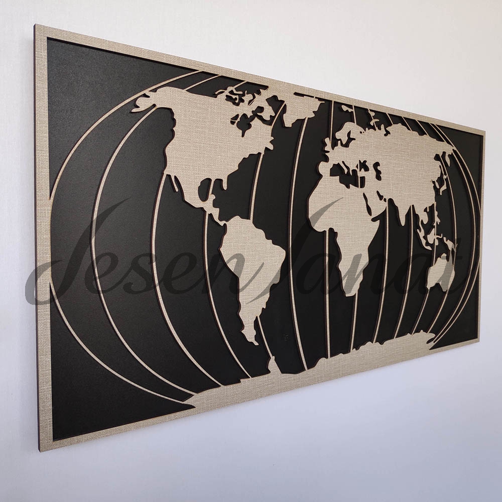 Dekoratif Modern Dünya Haritası Duvar Tablosu V1 - Dokulu Gri