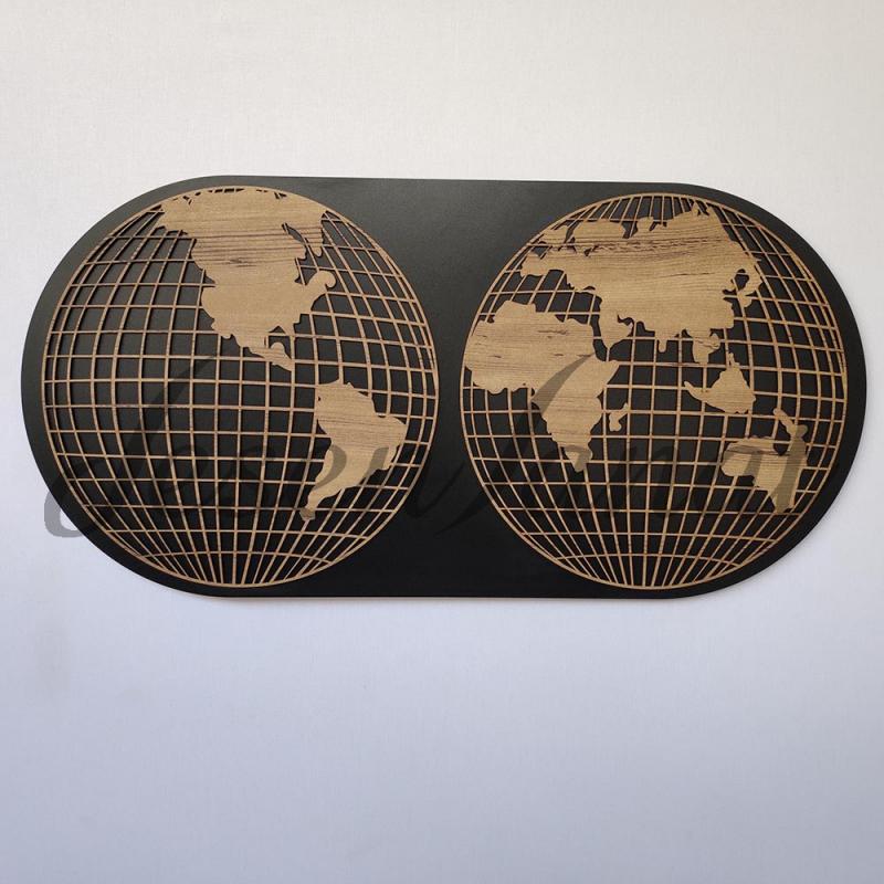 Dekoratif Modern Dünya Haritası Duvar Tablosu V2 - Sütlü Kahve