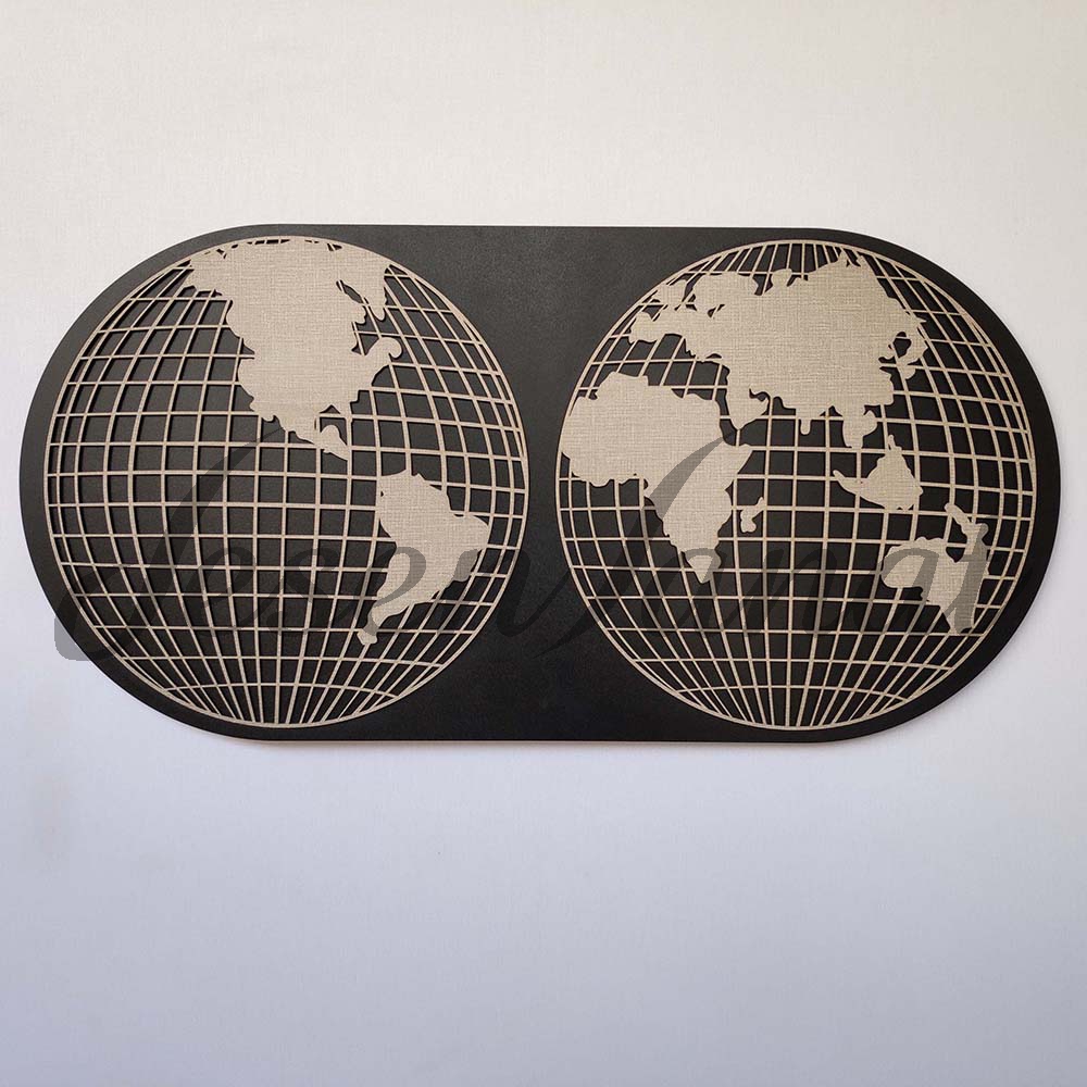 Dekoratif Modern Dünya Haritası Duvar Tablosu V2 - Dokulu Gri