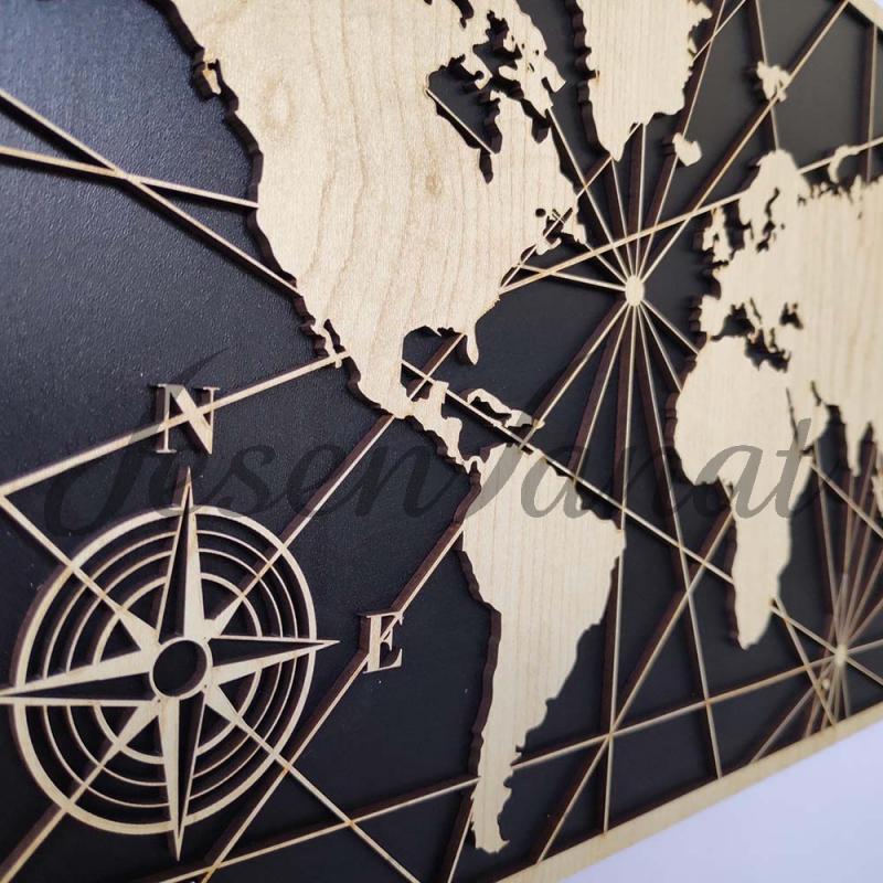 Dekoratif Modern Dünya Haritası Duvar Tablosu V3 - Akçaağaç
