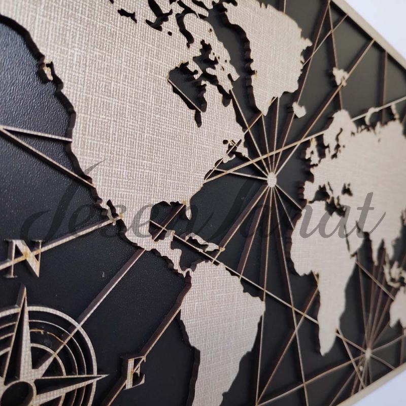 Dekoratif Modern Dünya Haritası Duvar Tablosu V3 - Dokulu Gri